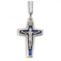  2 1/4" CHRIST RISEN ANTIQUED SILVER CRUCIFIX WITH BLUE INLAY 